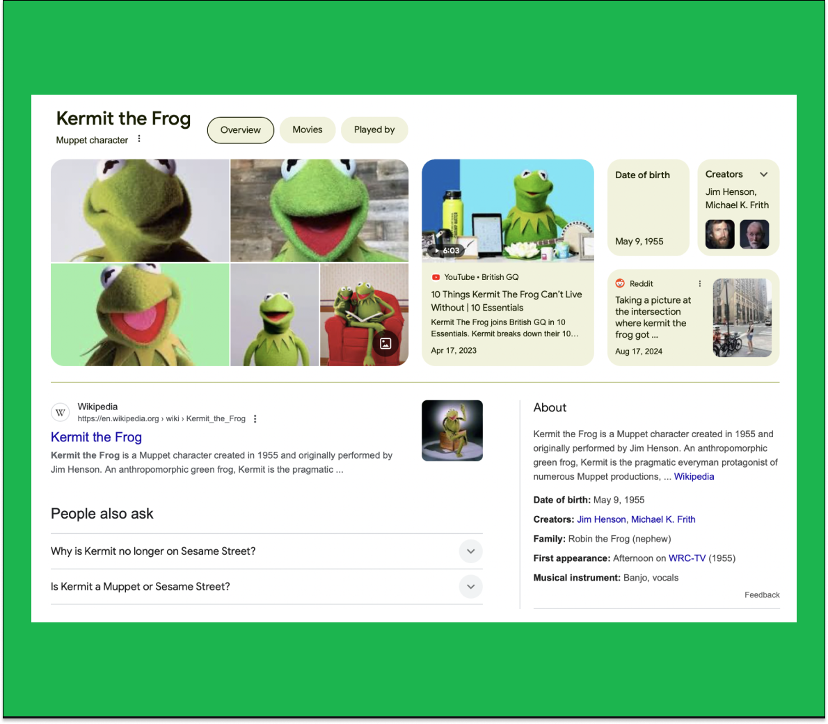 kermit the frog google knowledge panel;